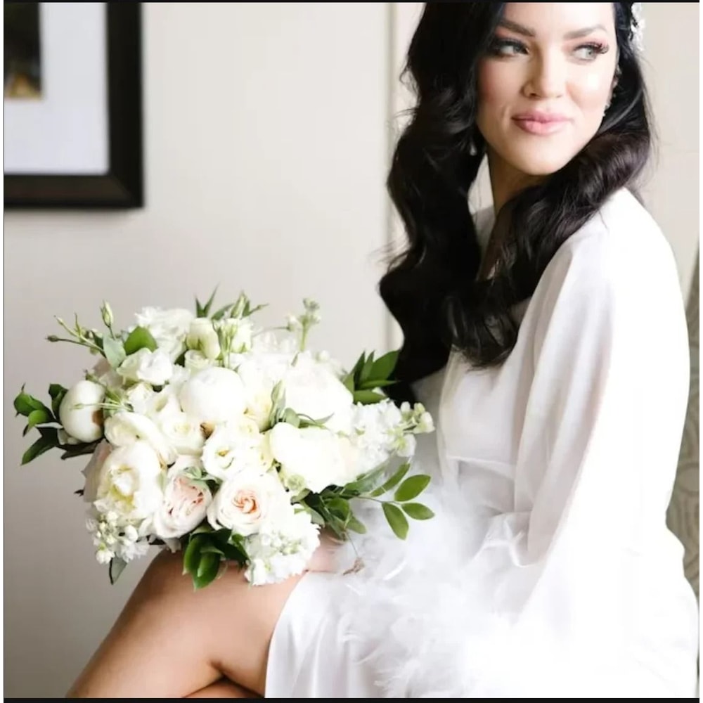 Luxurious FeatherTrimmed Silk Boudoir Robe Professional Satin Wedding Kimono For Brides 5