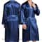 Premium Mens Silk Satin Bathrobe Professional Navy Blue Wedding Kimono Sleepwear Gown 0