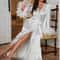 Luxury FeatherTrimmed Wedding Robe Set Professional Ice Silk Long Kimono Gown Sexy Bridal Dress 0
