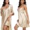 Silk Satin 2Piece Pajama Set Professional Sexy Silky Pj Robe With Chemise Nightgown 2