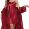 Silk Satin 2Piece Pajama Set Professional Sexy Silky Pj Robe With Chemise Nightgown 7