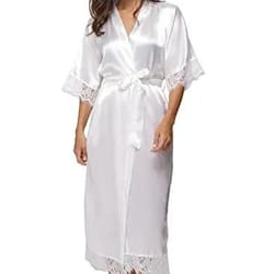 lace patchwork satin kimono robe – professional silk long nightgown & wedding bridesmaid lingerie