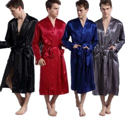 mens v-neck satin kimono robe – professional long bathrobe & luxury wedding party sleepwear