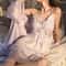 Elegant Female Ice Silk Robe Set Professional HollowOut Lace Nightdress Silky Loungewear Lingerie 1