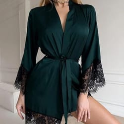 french-style sexy satin nightgown & robe – professional v-neck lace bathrobe & silky sleepwear