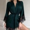FrenchStyle Sexy Satin Nightgown Robe Professional VNeck Lace Bathrobe Silky Sleepwear 0