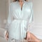 FrenchStyle Sexy Satin Nightgown Robe Professional VNeck Lace Bathrobe Silky Sleepwear 7