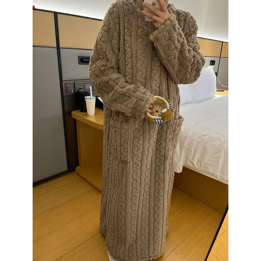 Winter Thickened Coral Velvet Sleeping Gown Professional Warm Jacquard Long Section Loungewear 10