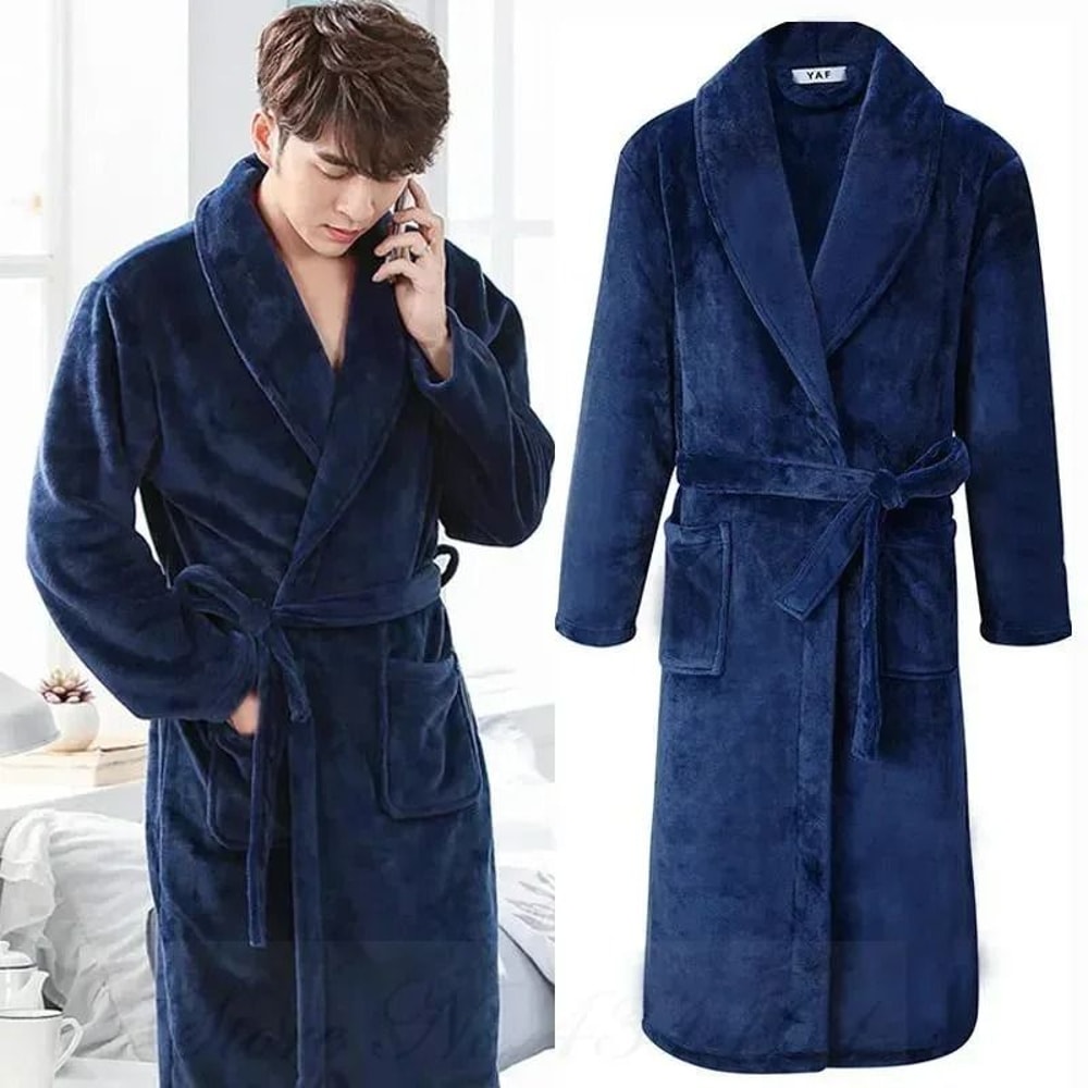 Mens Plus Size Thick Flannel Robe Professional Coral Fleece Kimono Winter Sleepwear Gown 0