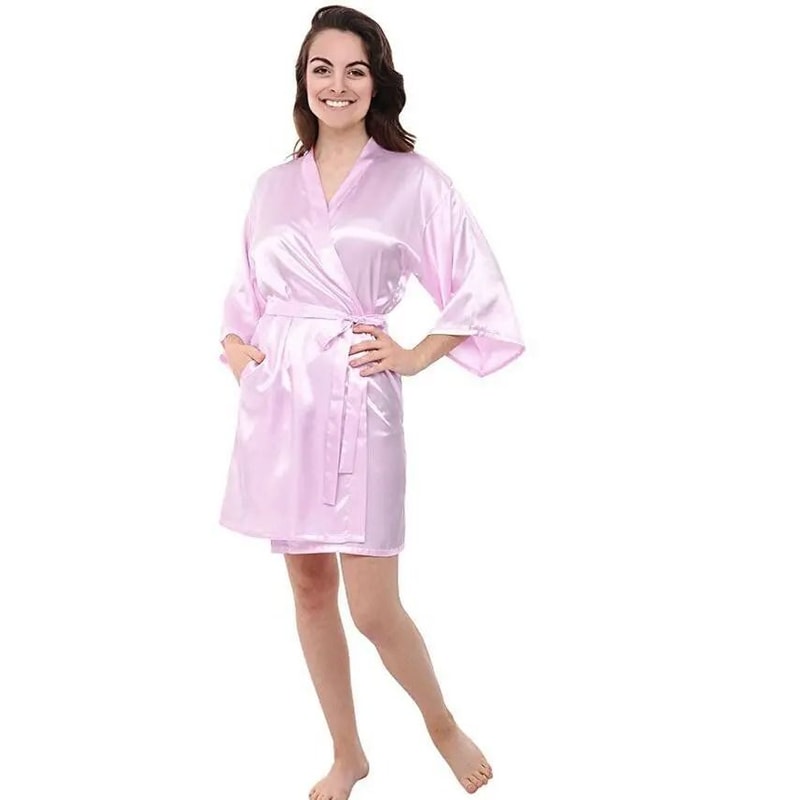Solid Silk Satin Short Kimono Robe Professional Bridal Party Peignoir Sexy Fashion Bathrobe 20