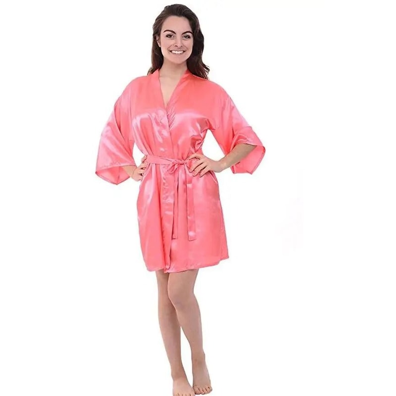 Solid Silk Satin Short Kimono Robe Professional Bridal Party Peignoir Sexy Fashion Bathrobe 22