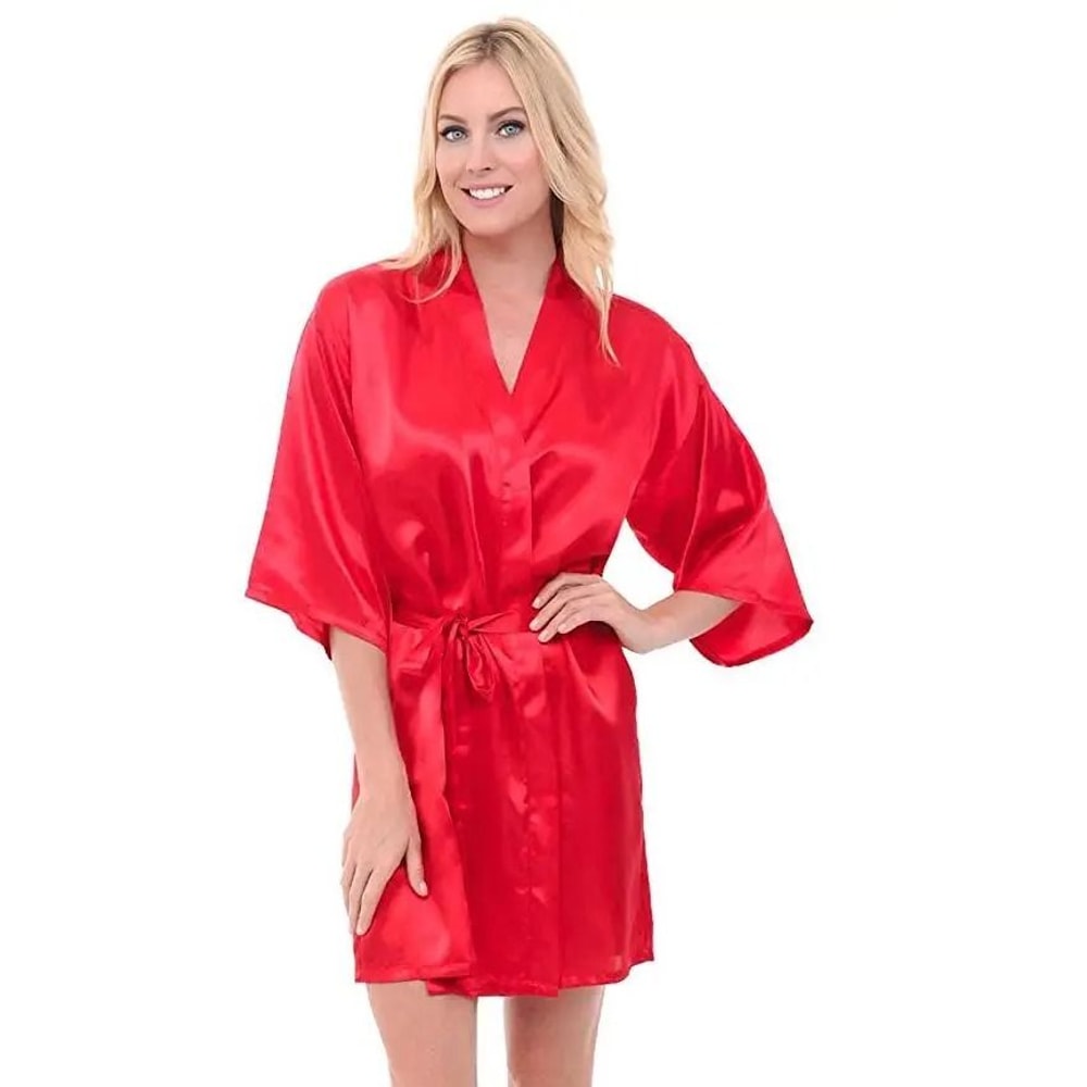 Solid Silk Satin Short Kimono Robe Professional Bridal Party Peignoir Sexy Fashion Bathrobe 24