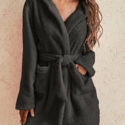 solid color hooded fleece robe – professional warm autumn & winter home loungewear