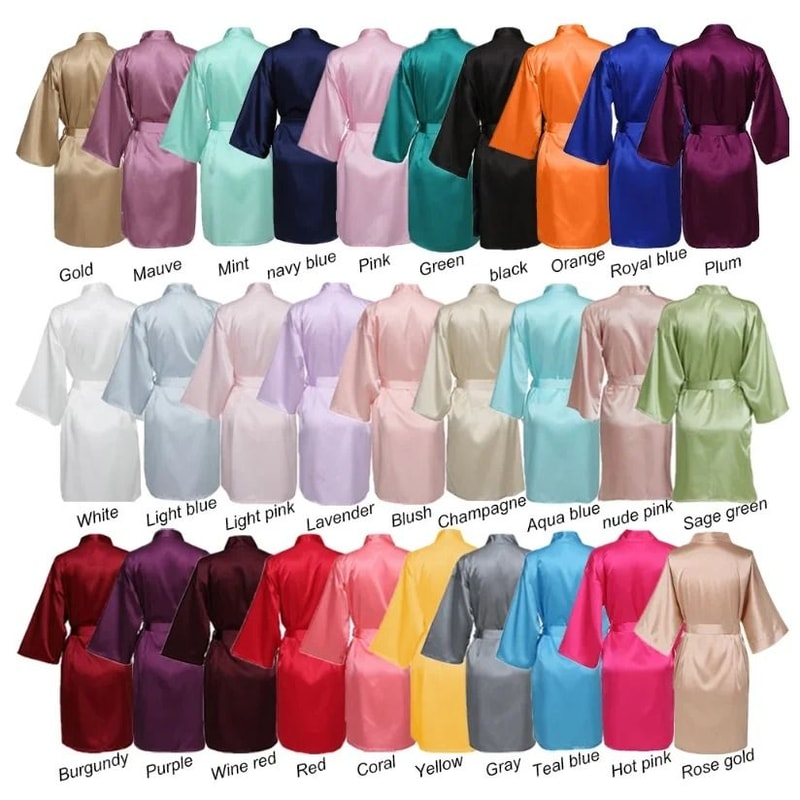 Elegant Solid Satin Night Robe Professional Half Sleeve VNeck House Robe With Belt 0