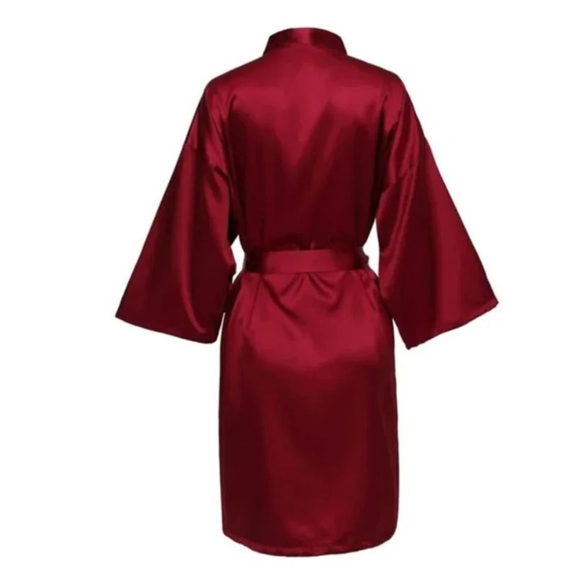 Elegant Solid Satin Night Robe Professional Half Sleeve VNeck House Robe With Belt 9