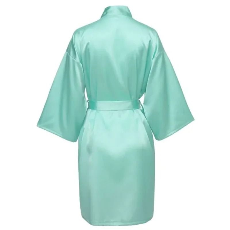 Elegant Solid Satin Night Robe Professional Half Sleeve VNeck House Robe With Belt 11