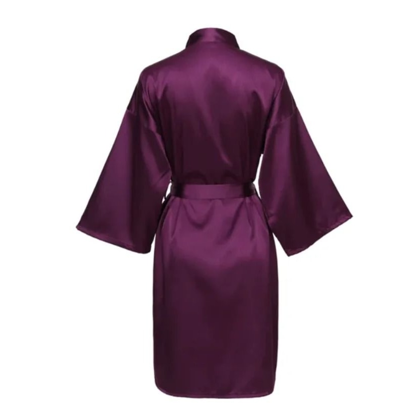 Elegant Solid Satin Night Robe Professional Half Sleeve VNeck House Robe With Belt 12