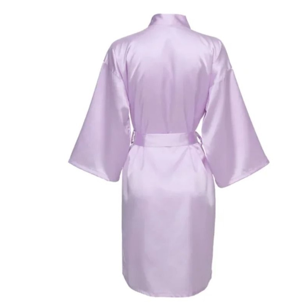 Elegant Solid Satin Night Robe Professional Half Sleeve VNeck House Robe With Belt 13
