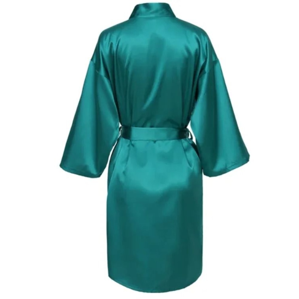 Elegant Solid Satin Night Robe Professional Half Sleeve VNeck House Robe With Belt 14