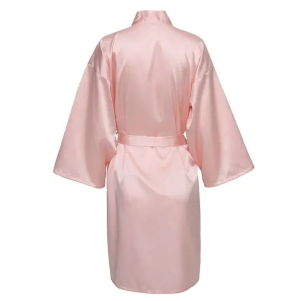 Elegant Solid Satin Night Robe Professional Half Sleeve VNeck House Robe With Belt 15