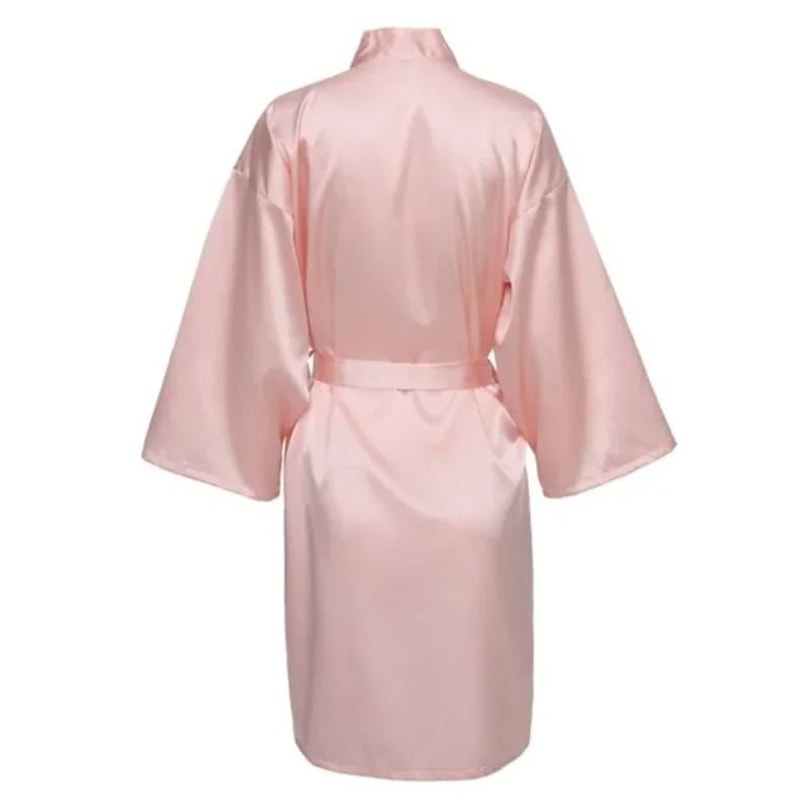 Elegant Solid Satin Night Robe Professional Half Sleeve VNeck House Robe With Belt 15