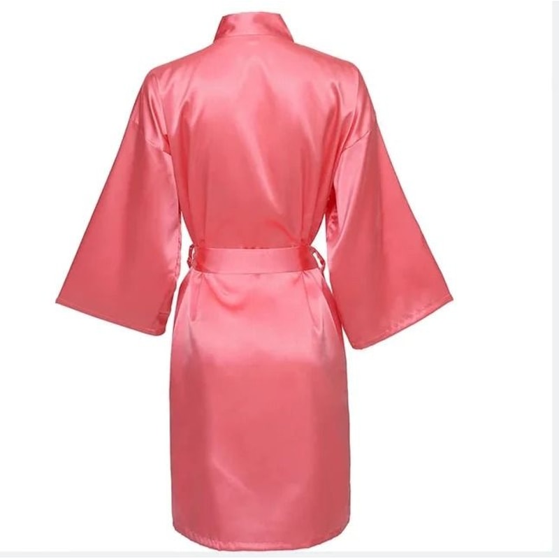 Elegant Solid Satin Night Robe Professional Half Sleeve VNeck House Robe With Belt 16