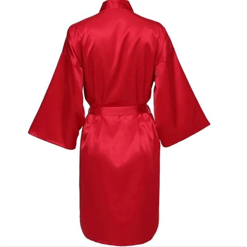 Elegant Solid Satin Night Robe Professional Half Sleeve VNeck House Robe With Belt 17