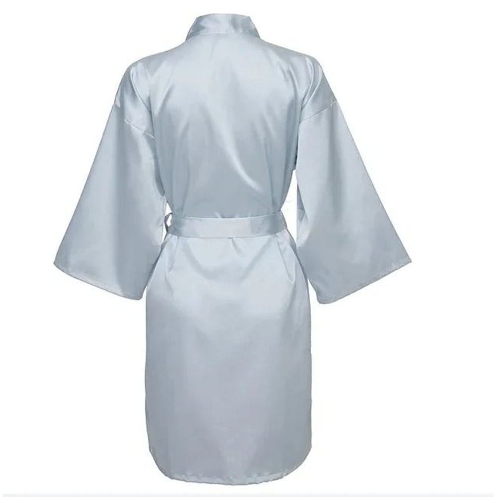 Elegant Solid Satin Night Robe Professional Half Sleeve VNeck House Robe With Belt 18