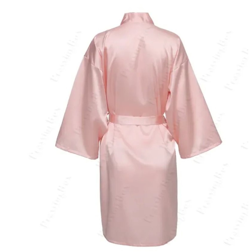 Elegant Solid Satin Night Robe Professional Half Sleeve VNeck House Robe With Belt 1