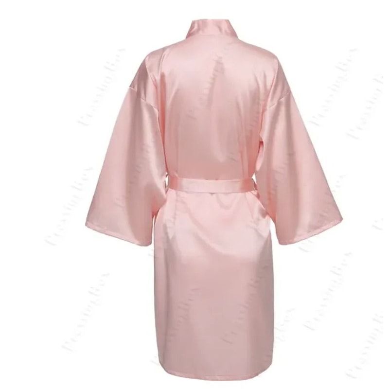 Elegant Solid Satin Night Robe Professional Half Sleeve VNeck House Robe With Belt 1