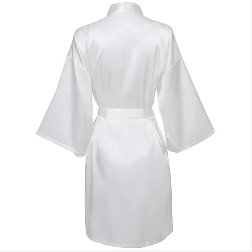 Elegant Solid Satin Night Robe Professional Half Sleeve VNeck House Robe With Belt 19