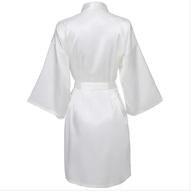 Elegant Solid Satin Night Robe Professional Half Sleeve VNeck House Robe With Belt 19
