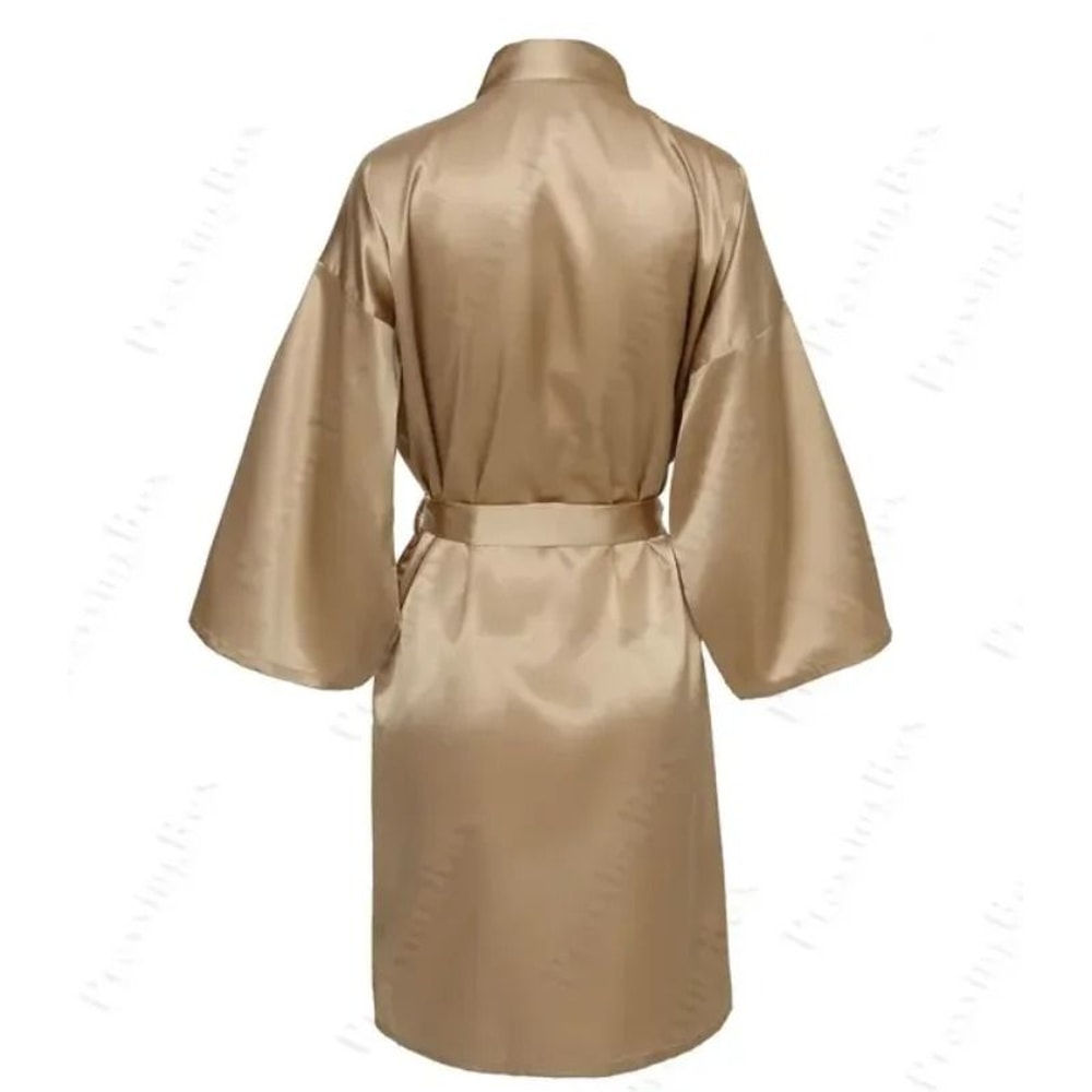 Elegant Solid Satin Night Robe Professional Half Sleeve VNeck House Robe With Belt 2