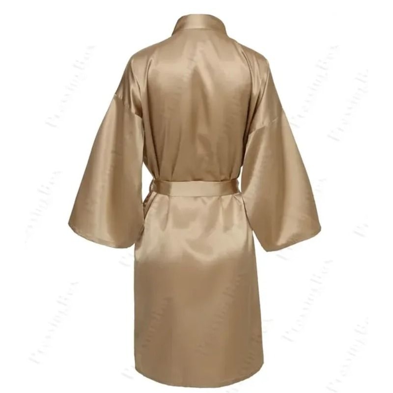 Elegant Solid Satin Night Robe Professional Half Sleeve VNeck House Robe With Belt 2
