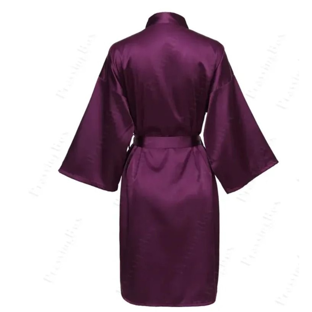 Elegant Solid Satin Night Robe Professional Half Sleeve VNeck House Robe With Belt 3