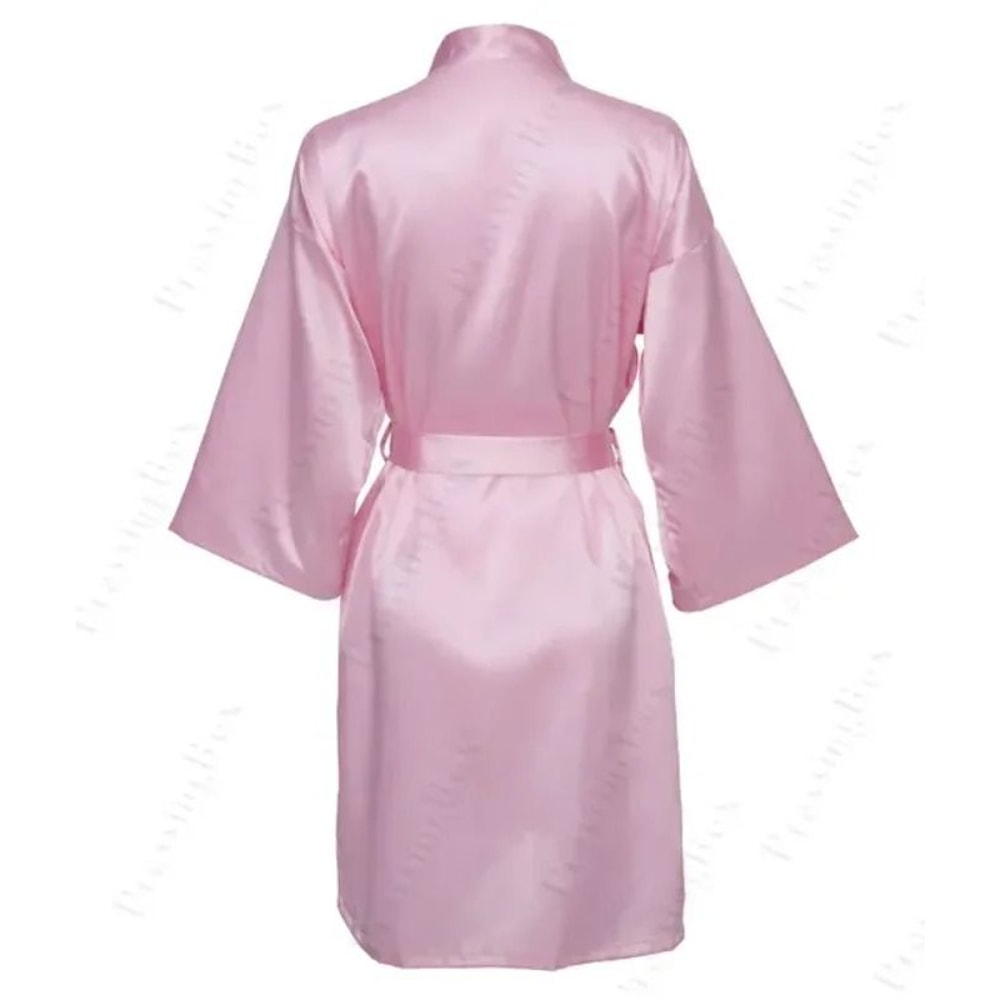 Elegant Solid Satin Night Robe Professional Half Sleeve VNeck House Robe With Belt 4