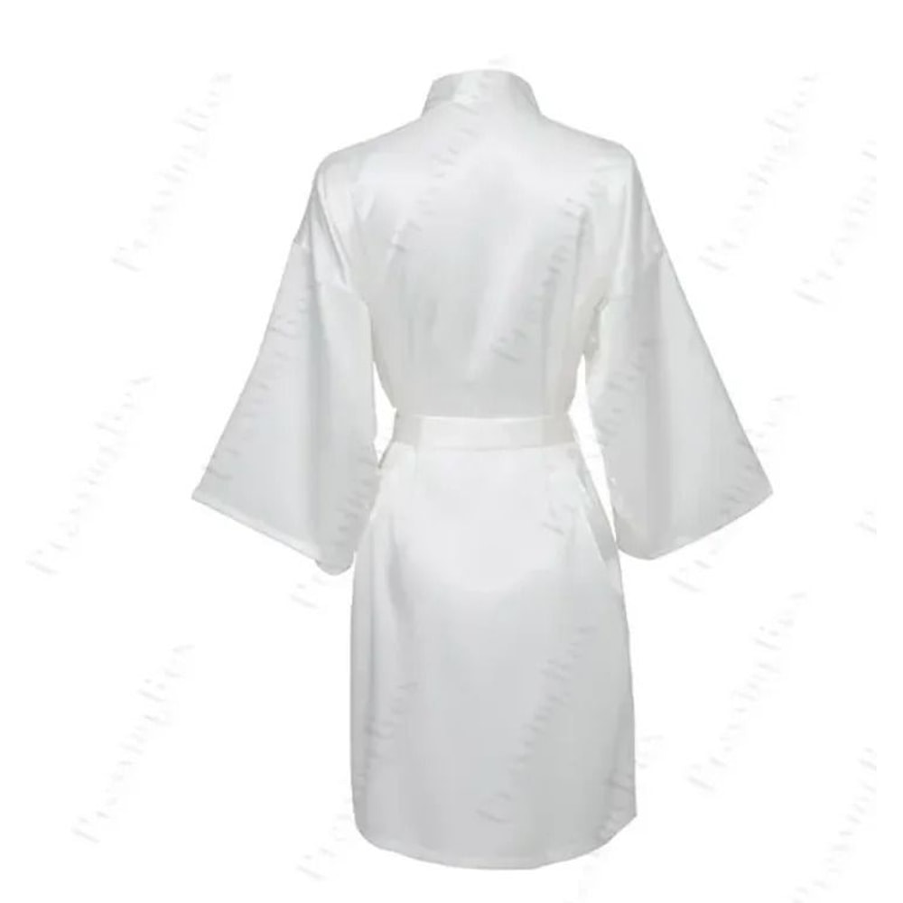 Elegant Solid Satin Night Robe Professional Half Sleeve VNeck House Robe With Belt 5