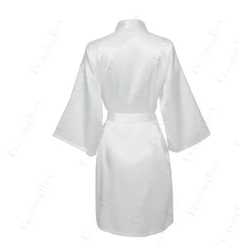Elegant Solid Satin Night Robe Professional Half Sleeve VNeck House Robe With Belt 5