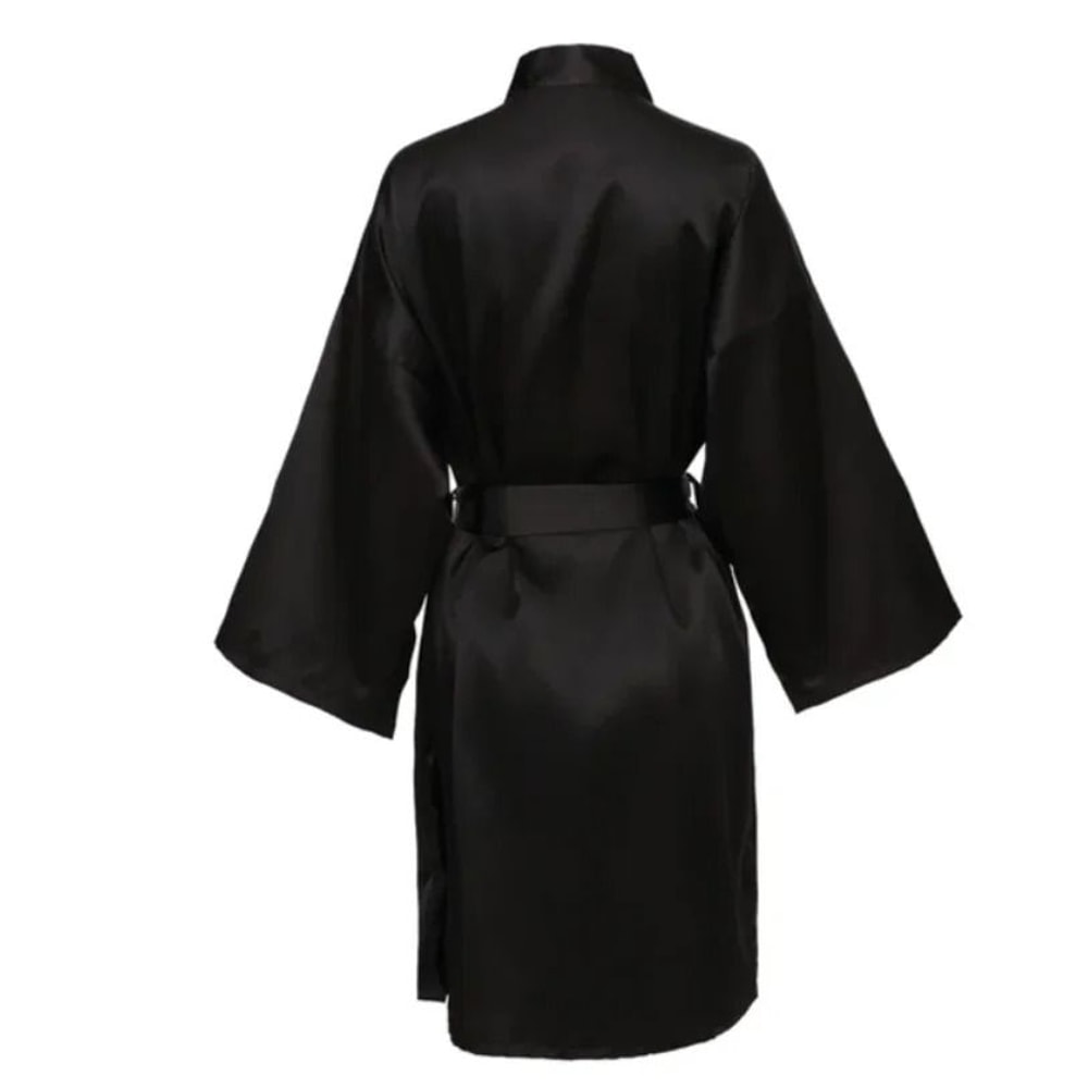 Elegant Solid Satin Night Robe Professional Half Sleeve VNeck House Robe With Belt 7