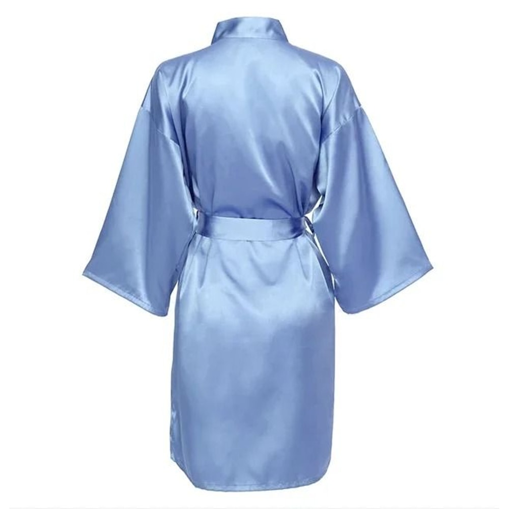 Elegant Solid Satin Night Robe Professional Half Sleeve VNeck House Robe With Belt 20