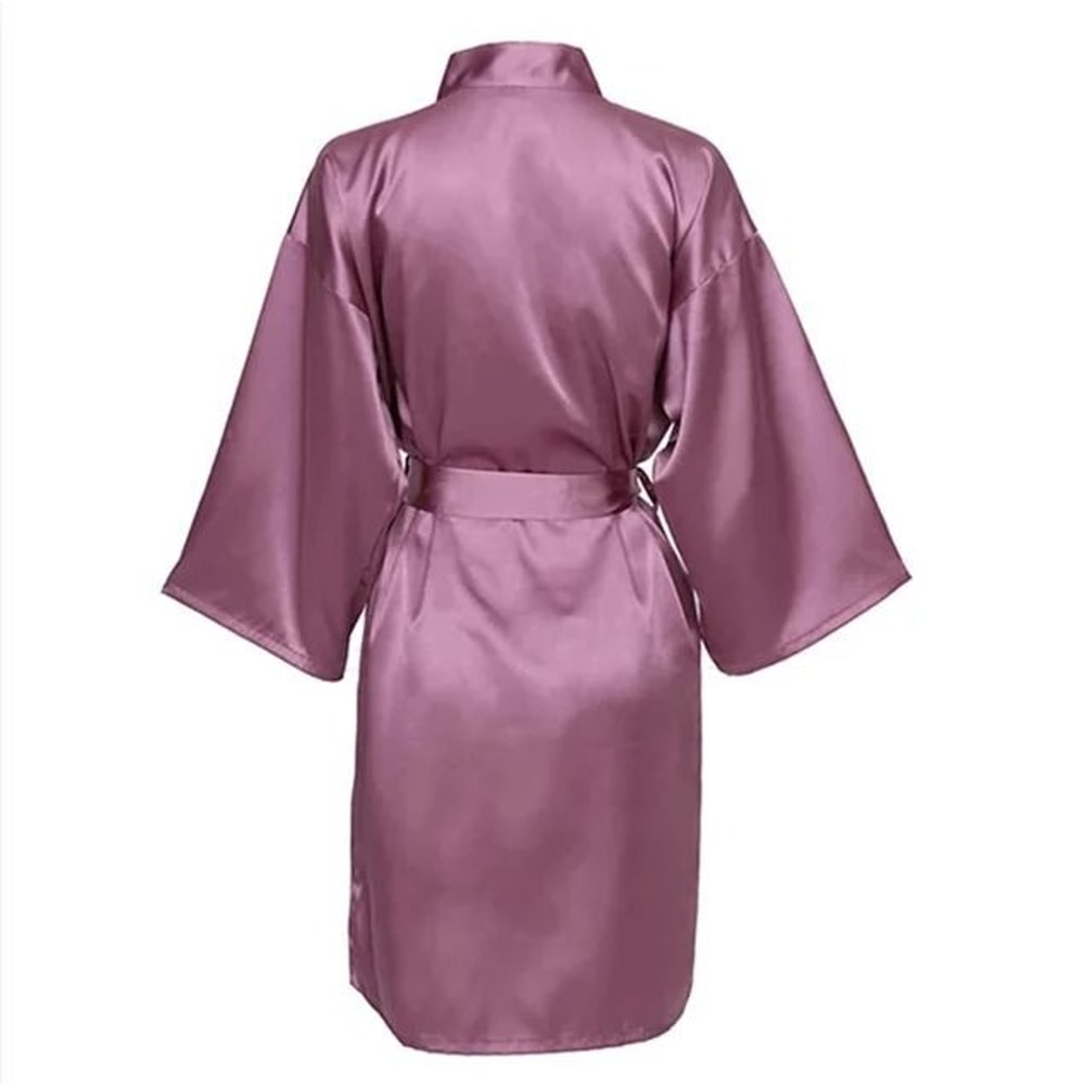 Elegant Solid Satin Night Robe Professional Half Sleeve VNeck House Robe With Belt 21
