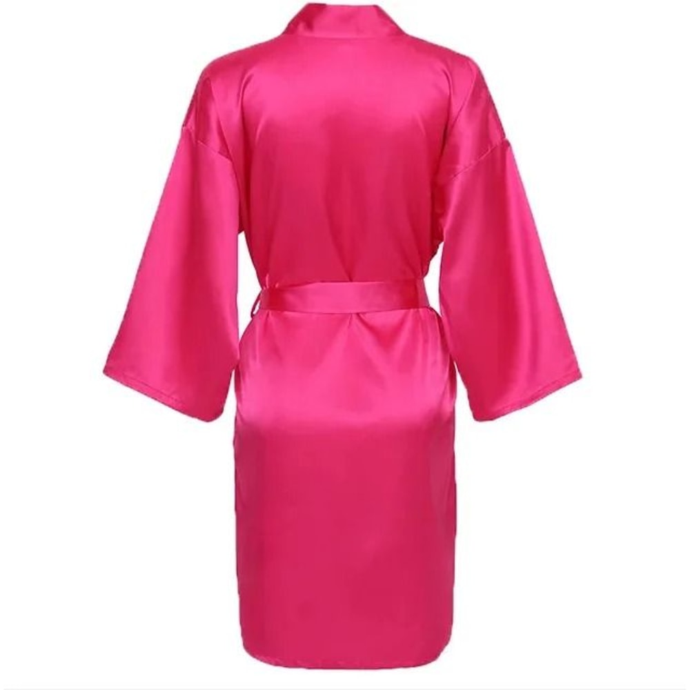 Elegant Solid Satin Night Robe Professional Half Sleeve VNeck House Robe With Belt 22