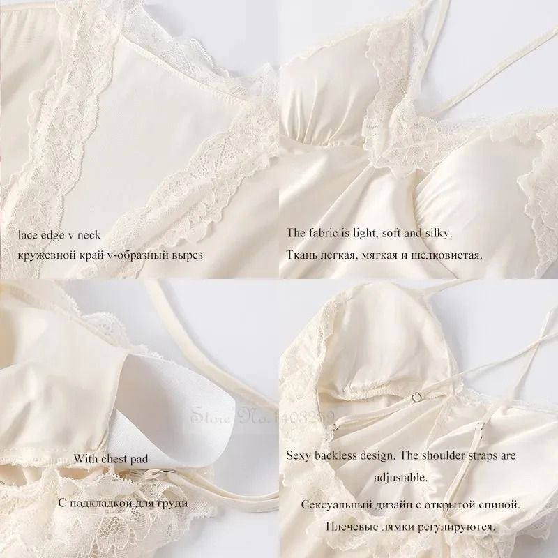 Sexy Lace Trim Female Long Robe Set Professional Satin Suspender Nightdress Casual Summer Bathrob 1