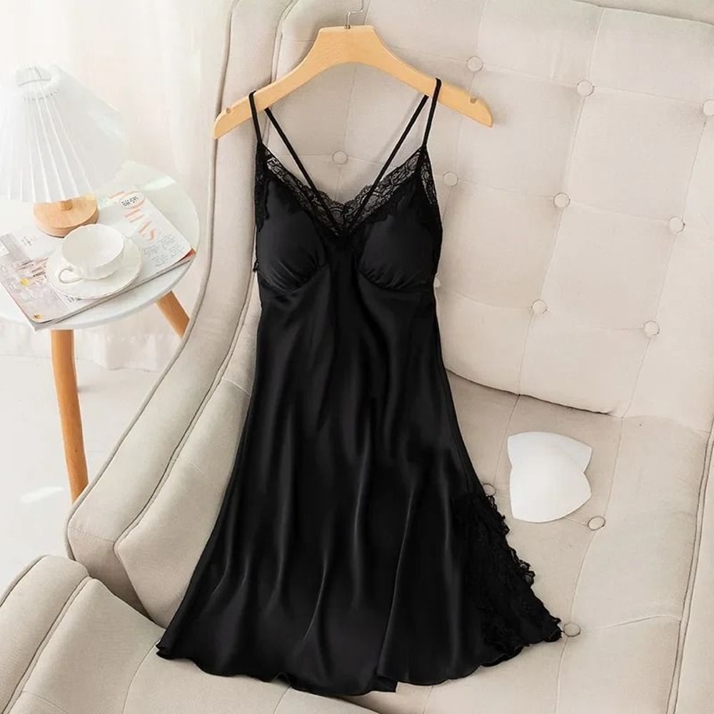 Sexy Lace Trim Female Long Robe Set Professional Satin Suspender Nightdress Casual Summer Bathrob 5