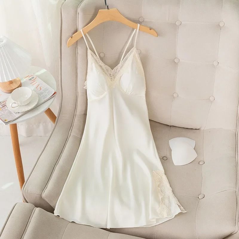 Sexy Lace Trim Female Long Robe Set Professional Satin Suspender Nightdress Casual Summer Bathrob 19