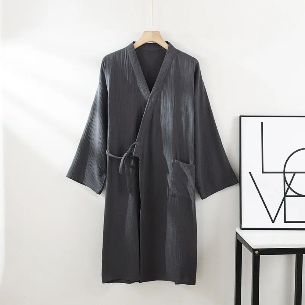 Thin Cotton Yarn Kimono Robes Professional Couples Bathrobe Breathable Tied Cardigan Sleepwear 9