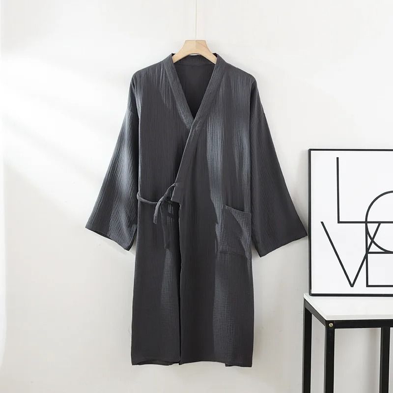 Thin Cotton Yarn Kimono Robes Professional Couples Bathrobe Breathable Tied Cardigan Sleepwear 9