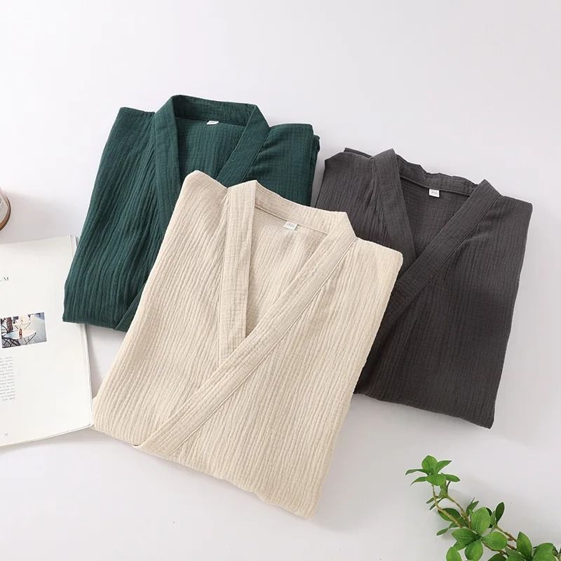 Thin Cotton Yarn Kimono Robes Professional Couples Bathrobe Breathable Tied Cardigan Sleepwear 5