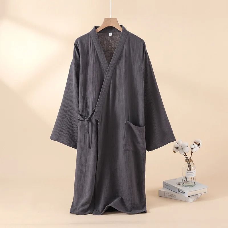 Thin Cotton Yarn Kimono Robes Professional Couples Bathrobe Breathable Tied Cardigan Sleepwear 7