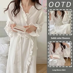 womens simple long-sleeved ruffled robe – professional sweet ins-style solid color home wear